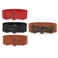 Premium Women's Leopard Wide Elastic Cinch Waist Belt with Buckle