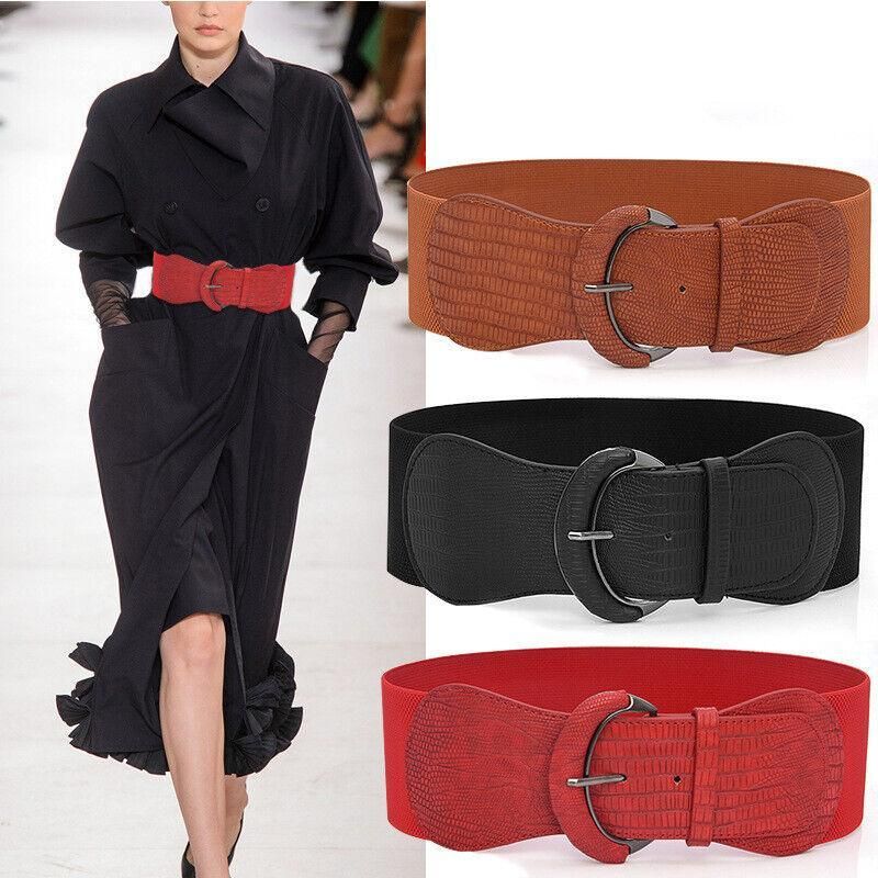 Premium Women's Leopard Wide Elastic Cinch Waist Belt with Buckle