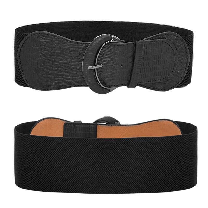 Premium Women's Leopard Wide Elastic Cinch Waist Belt with Buckle