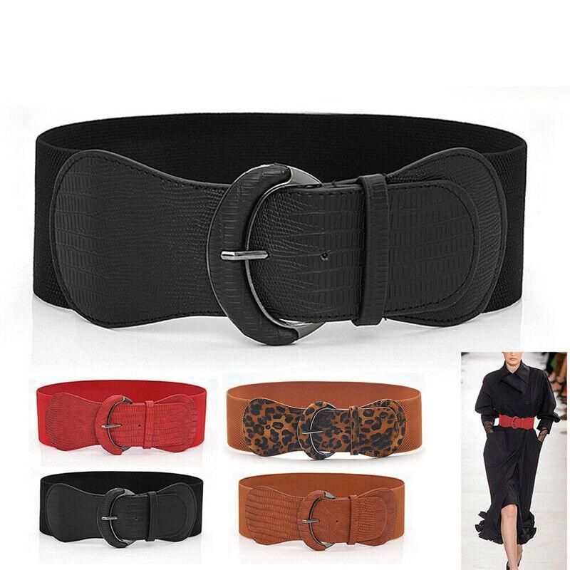 Premium Women's Leopard Wide Elastic Cinch Waist Belt with Buckle