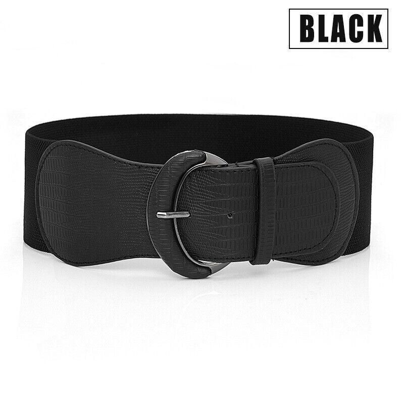 Premium Women's Leopard Wide Elastic Cinch Waist Belt with Buckle