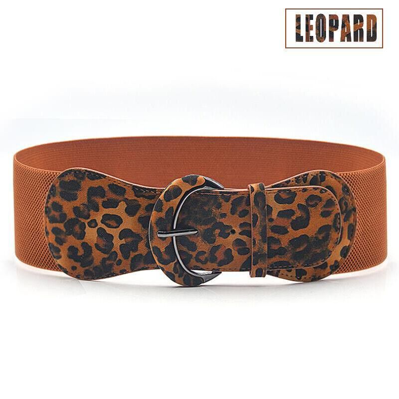 Premium Women's Leopard Wide Elastic Cinch Waist Belt with Buckle