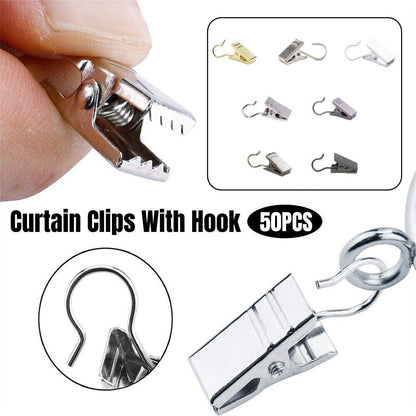50PCS Stainless Steel Curtain Clip Hooks - Durable Shower Accessories