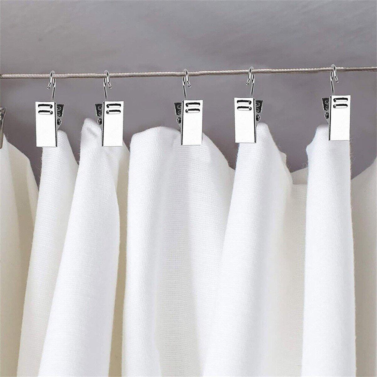 Premium 50 Pack Stainless Steel Curtain Clip Hooks Silver White Strong Load Bearing