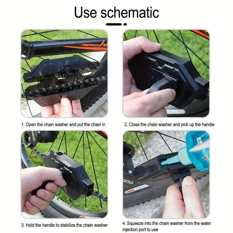 Premium Bicycle Chain Cleaner Tool with 360° Rotating Brushes & Magnetic Base - Black