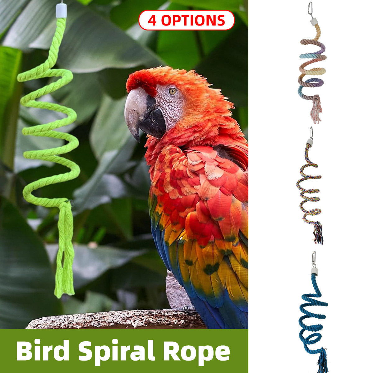Premium Spiral Bird Climbing Rope Toy - Gradient Colour 150cm
