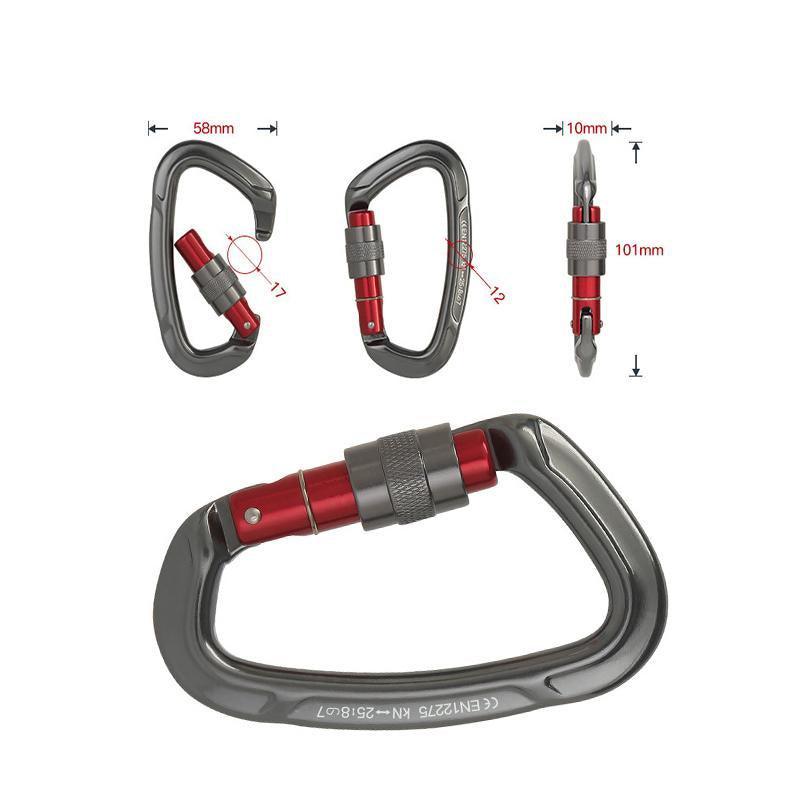 Premium Black 25KN Screwgate Locking Aluminium D Ring Climbing Carabiner 101x58mm