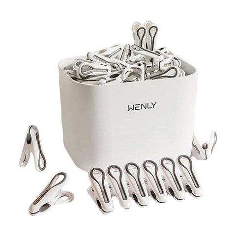 Premium Anti-Slip Clothes Pegs – White 24 Pack with Storage Basket