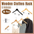 10 Pcs Wooden Non-Slip Wide Shoulder Clothes Hanger with Clip - Black 44.5cm - SuperSaverAU - view 1