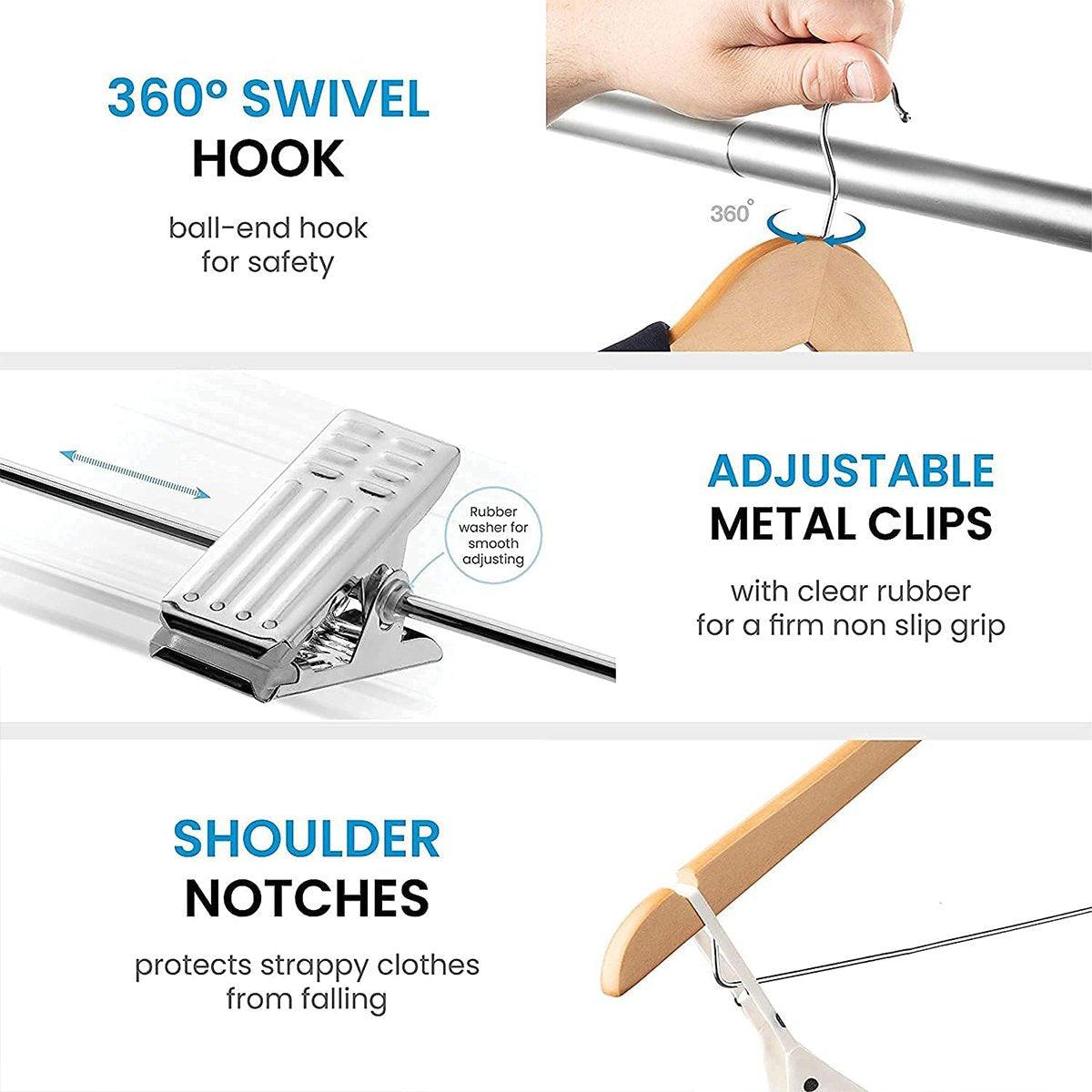 10 Pcs Wooden Non-Slip Wide Shoulder Clothes Hanger with Clip - Black 44.5cm - SuperSaverAU - view 3