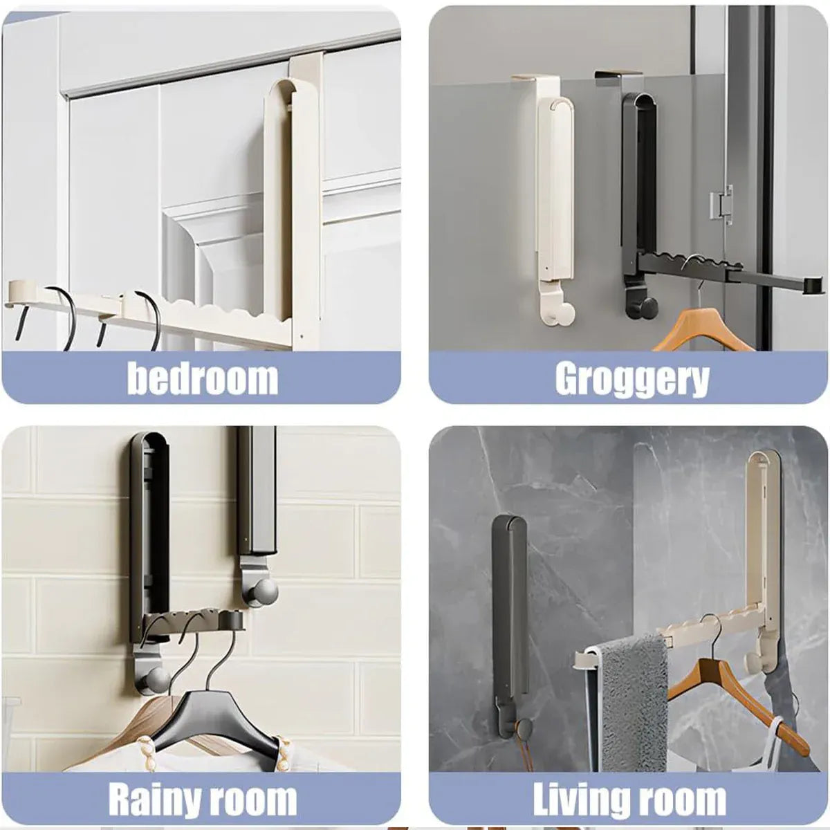 Premium Grey Folding Behind Door Hook Hanger Clothes Hat Wall Organiser