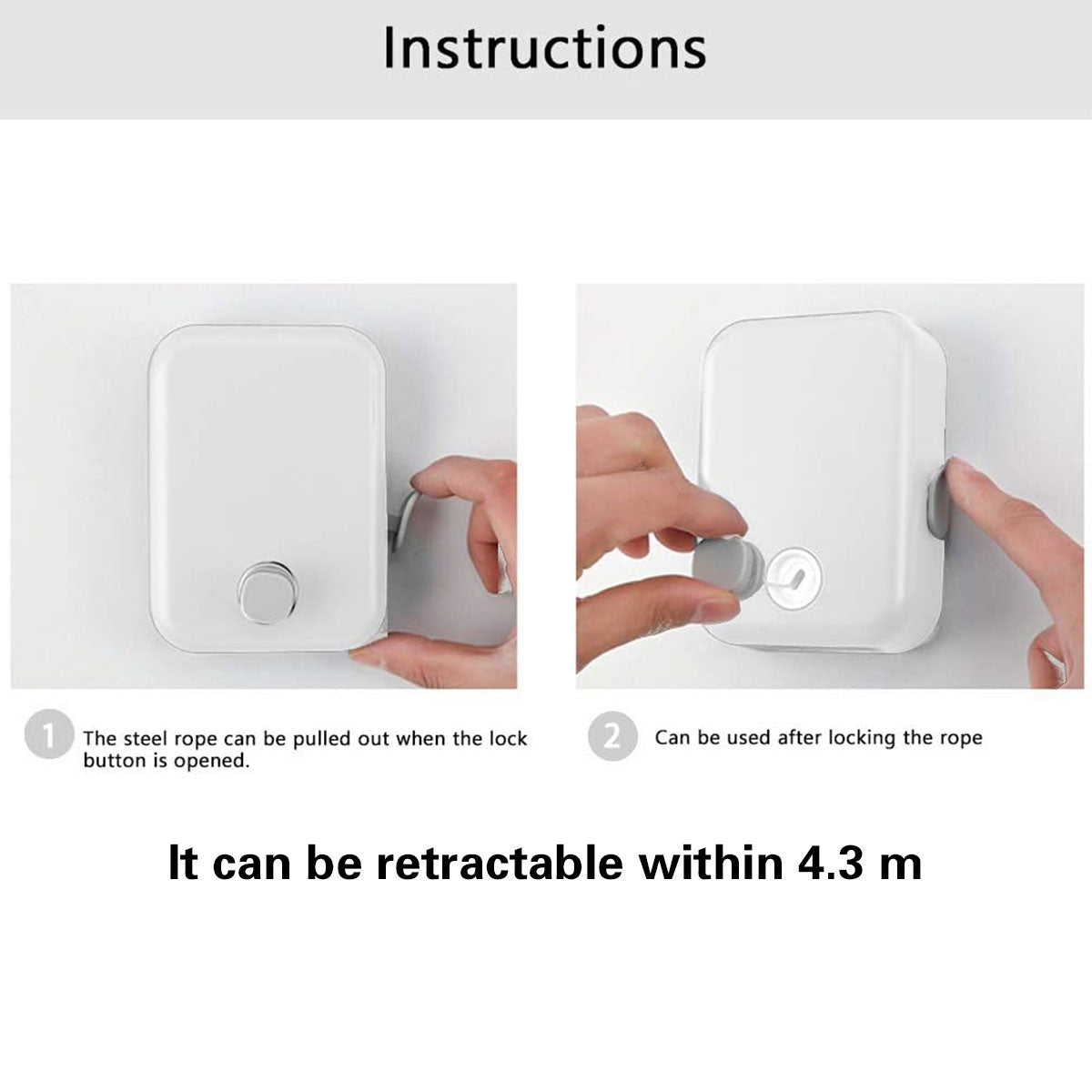 Retractable Stainless Steel Clothesline 4.3m, 25kg Load Capacity, Wall-Mounted - SuperSaverAU - view 4