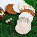 Premium Round Cotton Woven Coasters – Brown 8 Pack with Rack