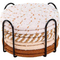 Premium Round Cotton Woven Coasters – Brown 8 Pack with Rack