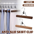 Solid Wood Skirt Clip Hangers 10pcs Non-Slip Flannel 28x17cm Dark Brown - SuperSaverAU - view 1