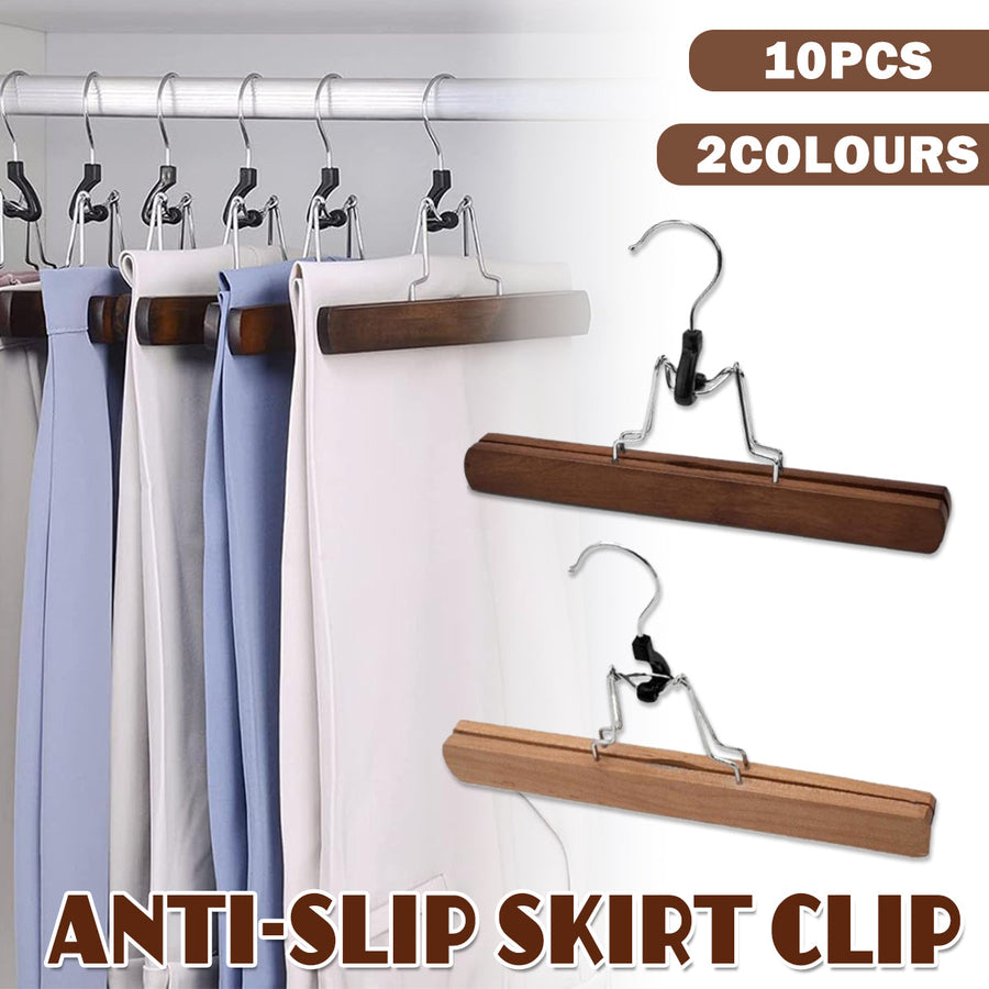 Solid Wood Skirt Clip Hangers 10pcs Non-Slip Flannel 28x17cm Dark Brown - SuperSaverAU - view 1