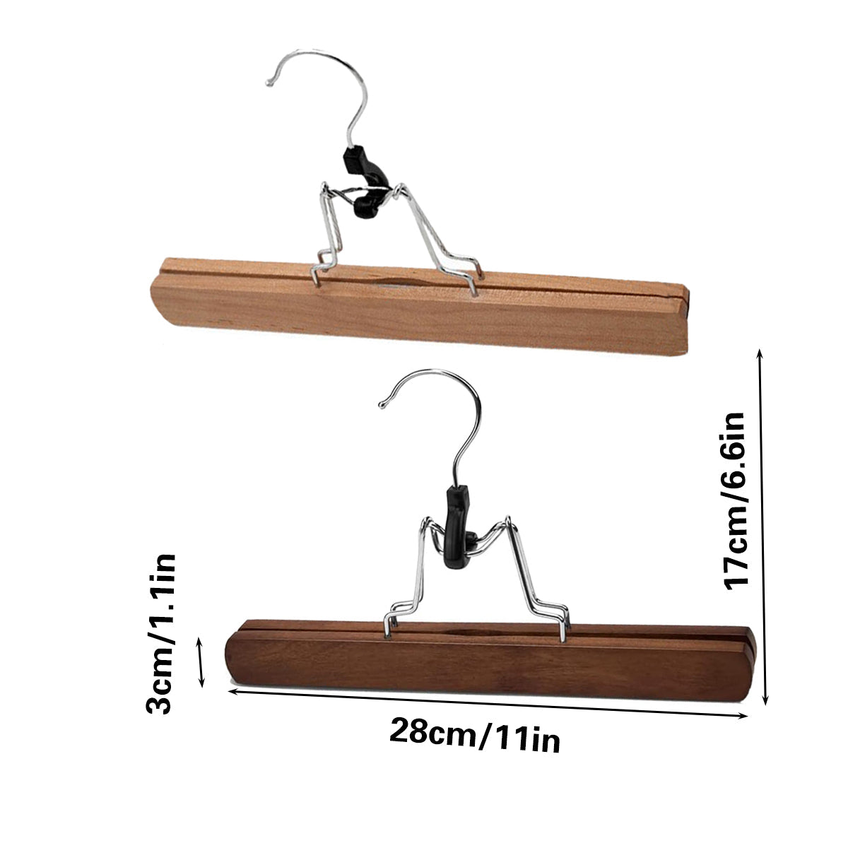 Solid Wood Skirt Clip Hangers 10pcs Non-Slip Flannel 28x17cm Dark Brown