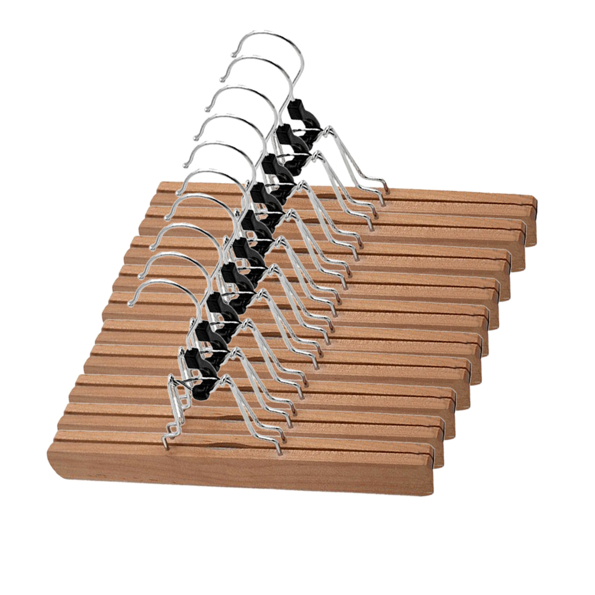 Solid Wood Skirt Clip Hangers 10pcs Non-Slip Flannel 28x17cm Dark Brown - SuperSaverAU - view 5