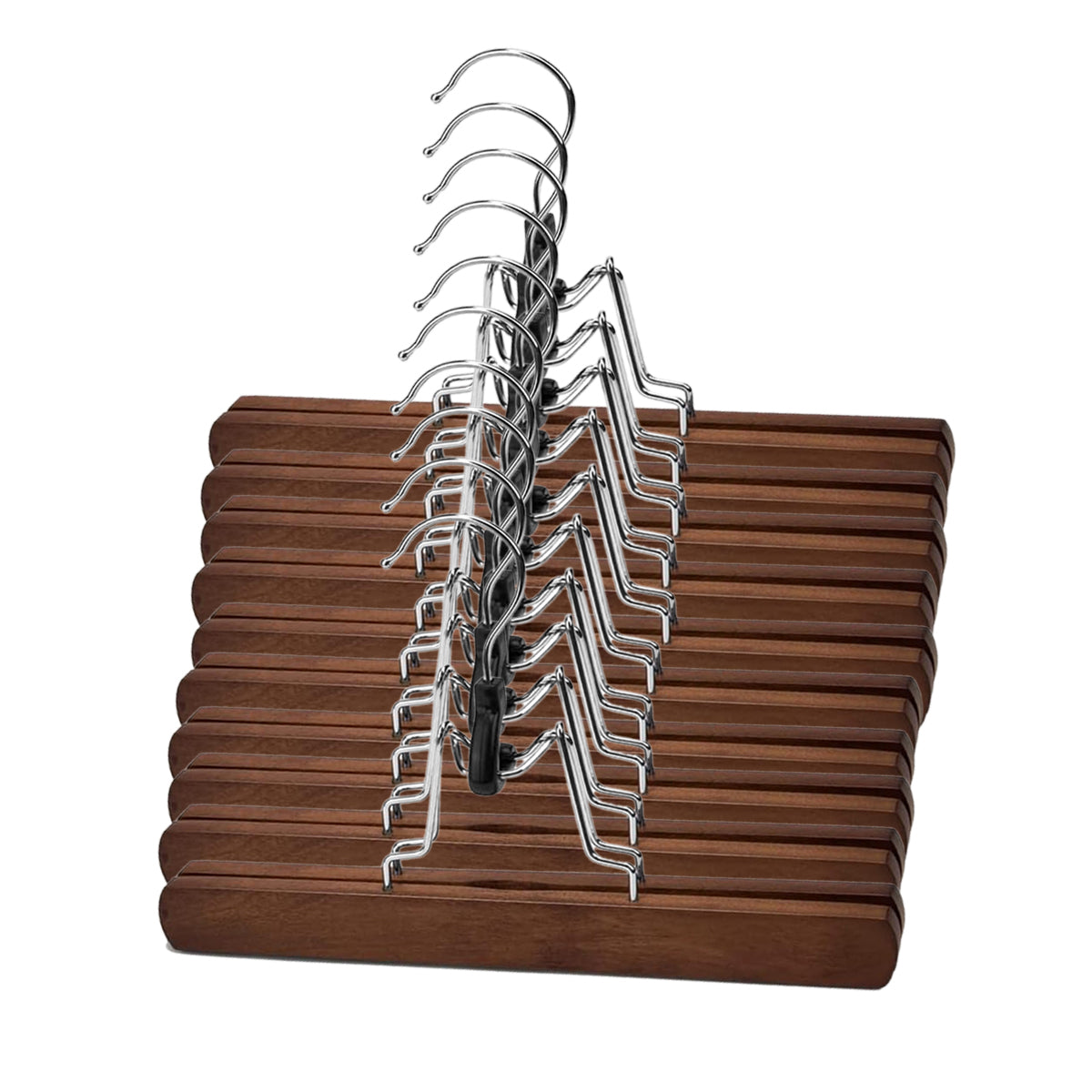 Solid Wood Skirt Clip Hangers 10pcs Non-Slip Flannel 28x17cm Dark Brown