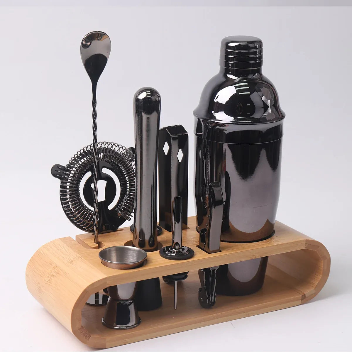 Cocktail Shaker Set 750ml Stainless Steel Bar Tools with Bamboo Stand