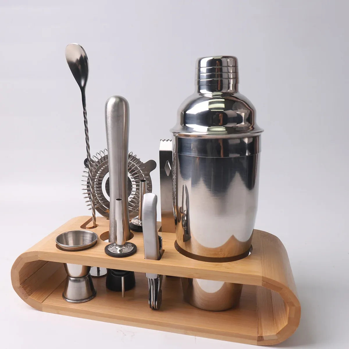 Cocktail Shaker Set 750ml Stainless Steel Bar Tools with Bamboo Stand