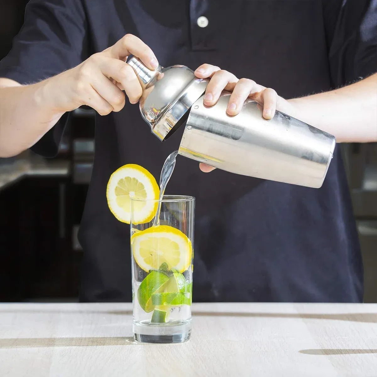 Cocktail Shaker Set 750ml Stainless Steel Bar Tools with Bamboo Stand