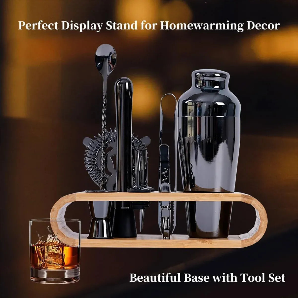 Cocktail Shaker Set 750ml Stainless Steel Bar Tools with Bamboo Stand
