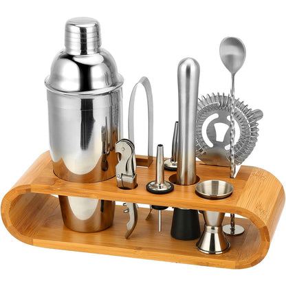 Cocktail Shaker Set 750ml Stainless Steel Bar Tools with Bamboo Stand