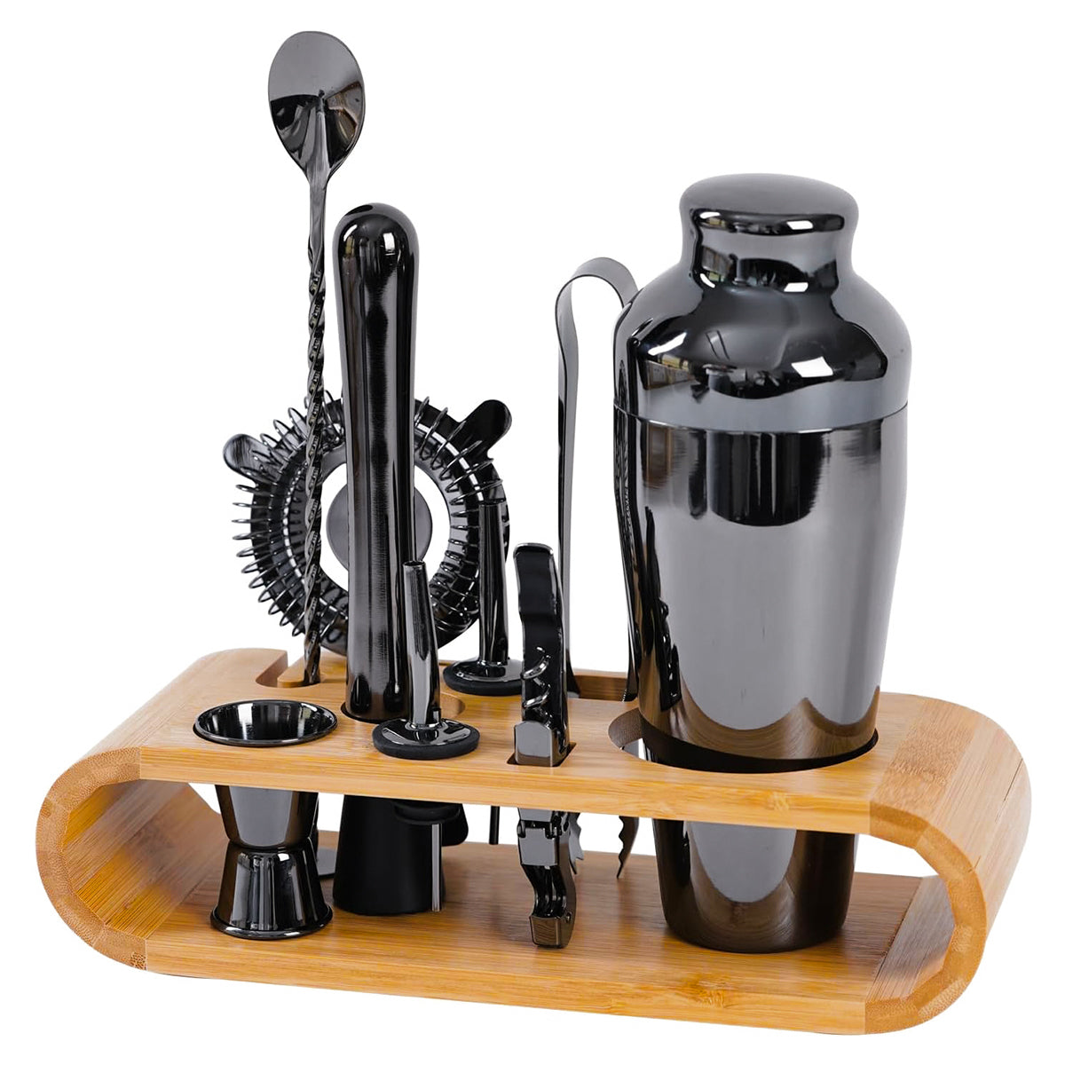 Cocktail Shaker Set 750ml Stainless Steel Bar Tools with Bamboo Stand