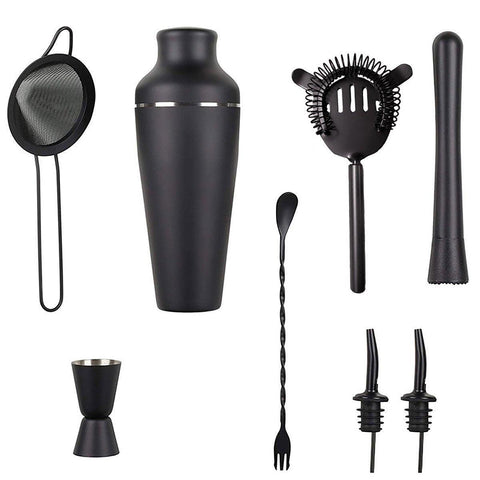 Premium Black 8 Piece Stainless Steel Cocktail Shaker Set 700ml