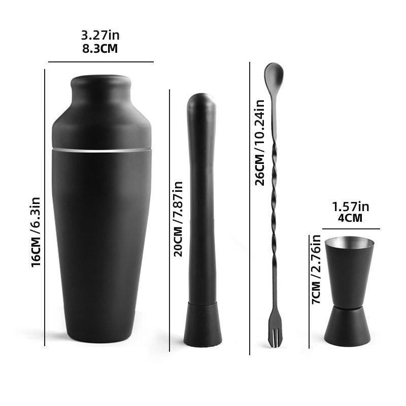 Premium Black 8 Piece Stainless Steel Cocktail Shaker Set 700ml