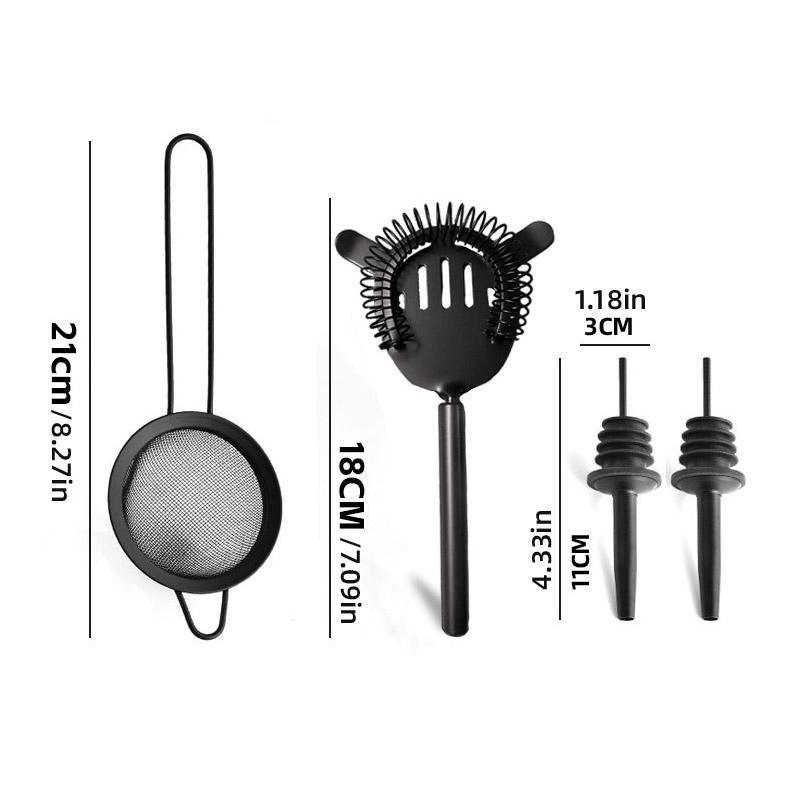 Premium Black 8 Piece Stainless Steel Cocktail Shaker Set 700ml