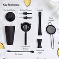 Premium Black 8 Piece Stainless Steel Cocktail Shaker Set 700ml