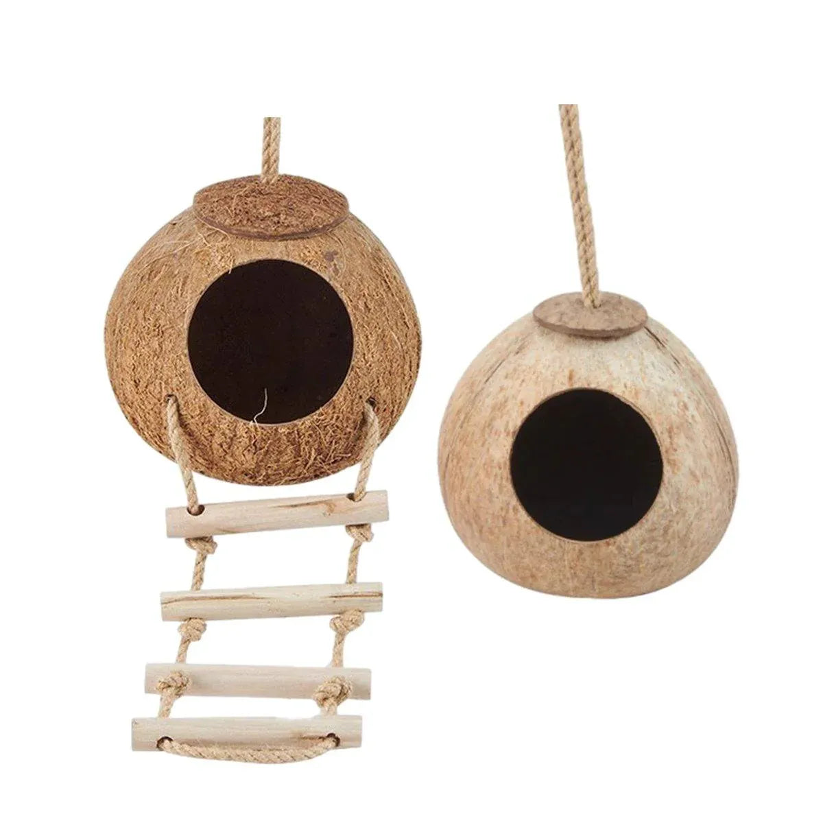 Premium Coconut Shell Bird Nest Bed with Stairs - 13.5-15cm