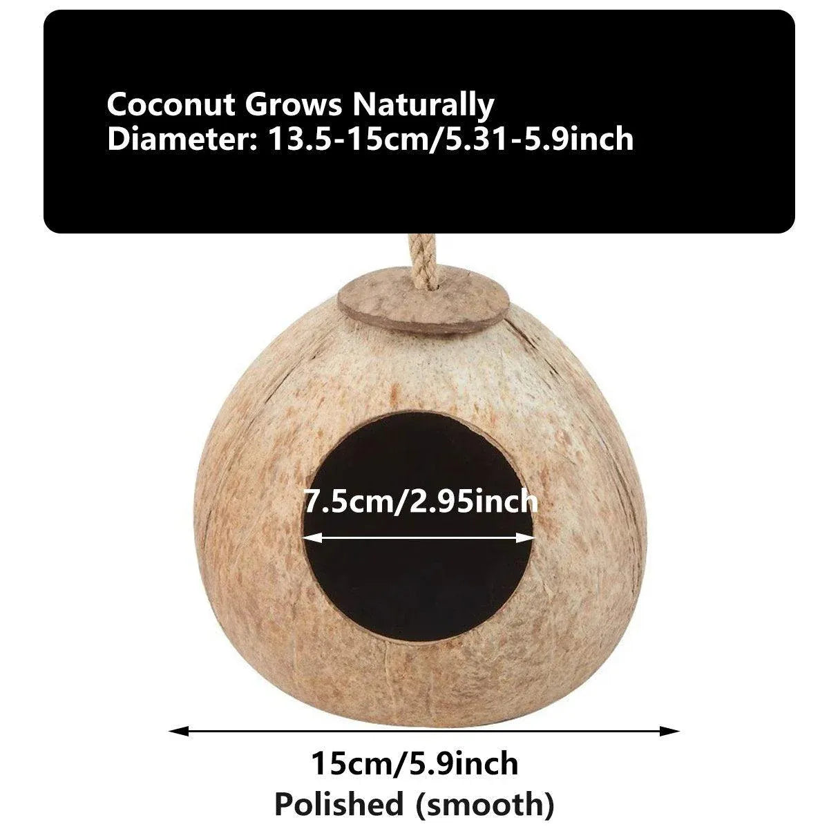 Premium Coconut Shell Bird Nest Bed with Stairs - 13.5-15cm