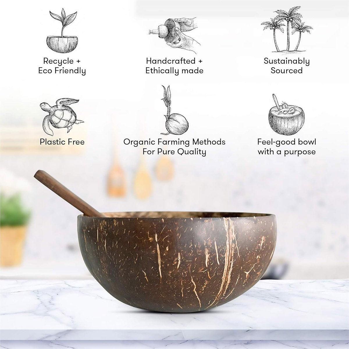 Premium Natural Coconut Shell Bowls – 4 Sets