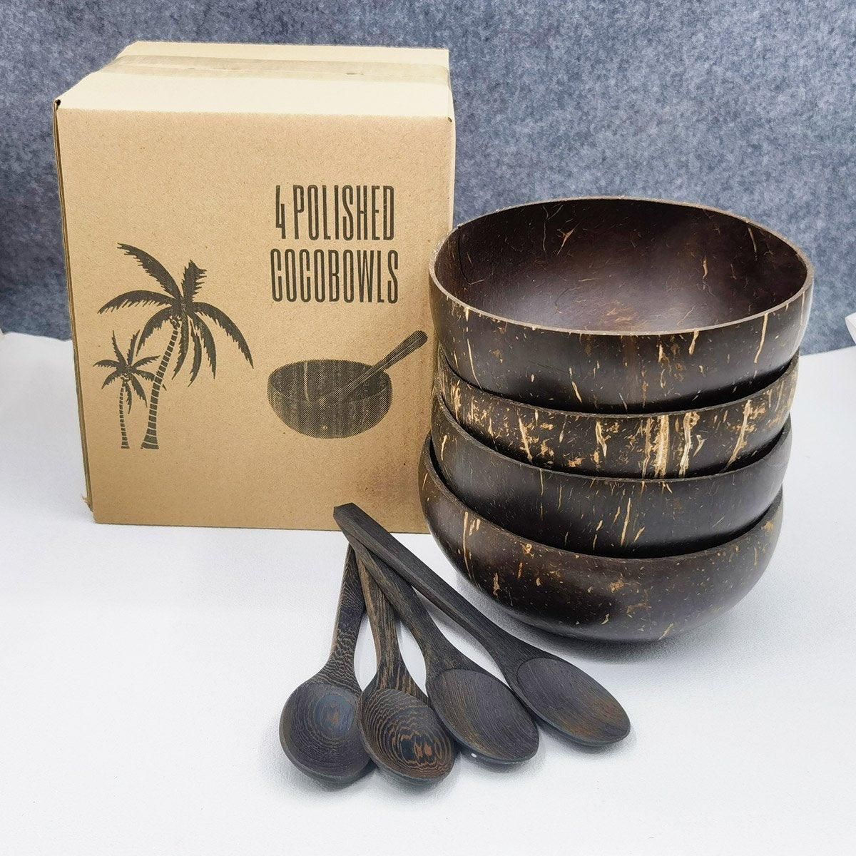 Premium Natural Coconut Shell Bowls – 4 Sets