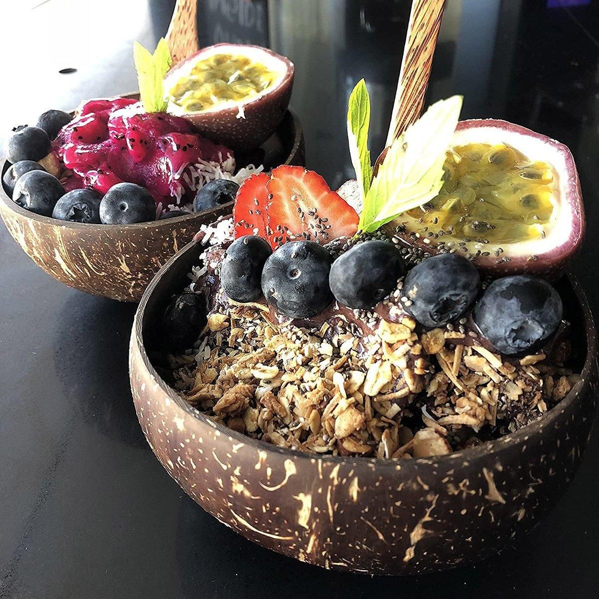 Premium Natural Coconut Shell Bowls – 4 Sets