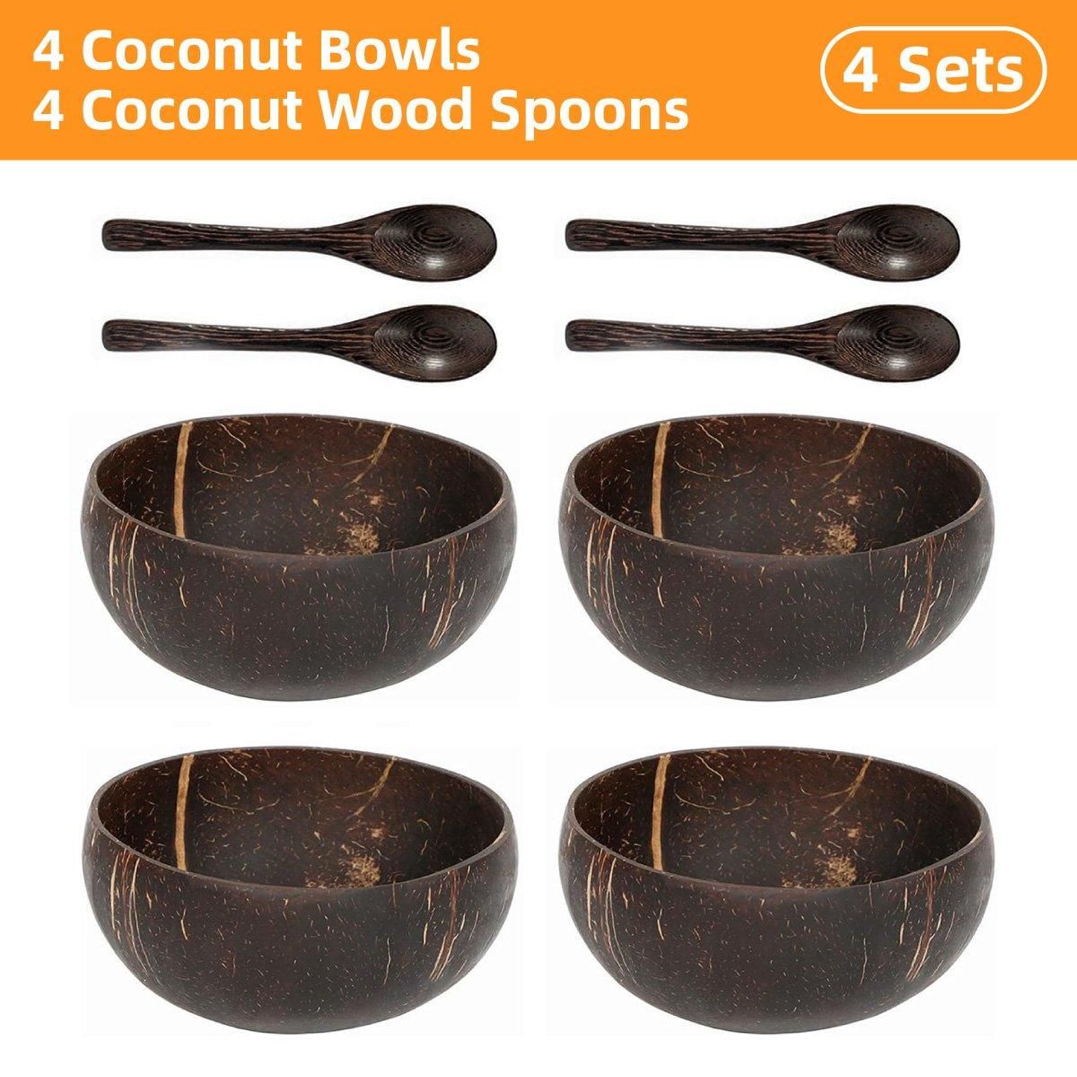 Premium Natural Coconut Shell Bowls – 4 Sets