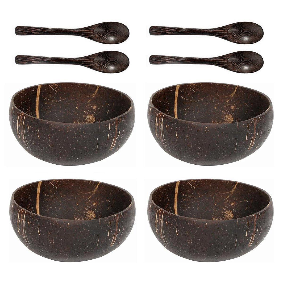 Premium Natural Coconut Shell Bowls – 4 Sets