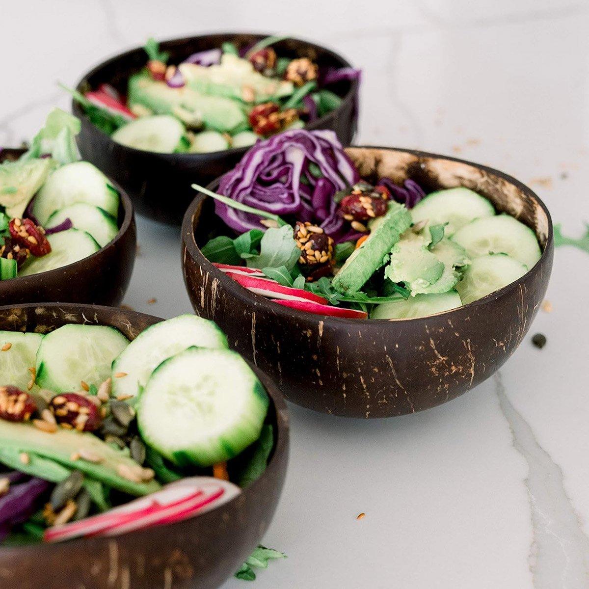 Premium Natural Coconut Shell Bowls – 4 Sets