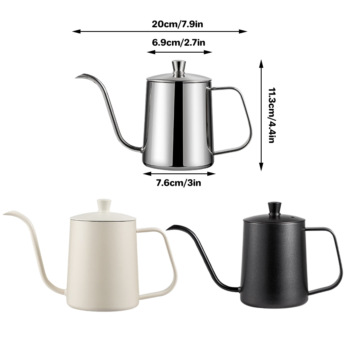 Premium Silver Stainless Steel Gooseneck Hand Drip Coffee Pot Pour Over Kettle