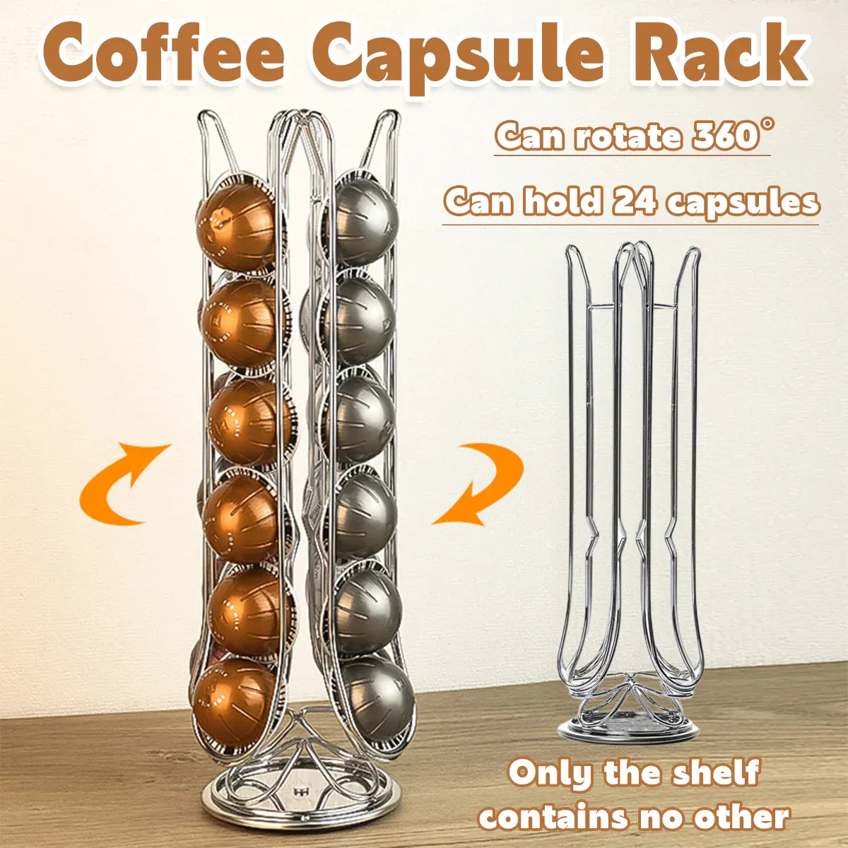 Premium Silver 24 Pod Rotating Coffee Capsule Holder Rack