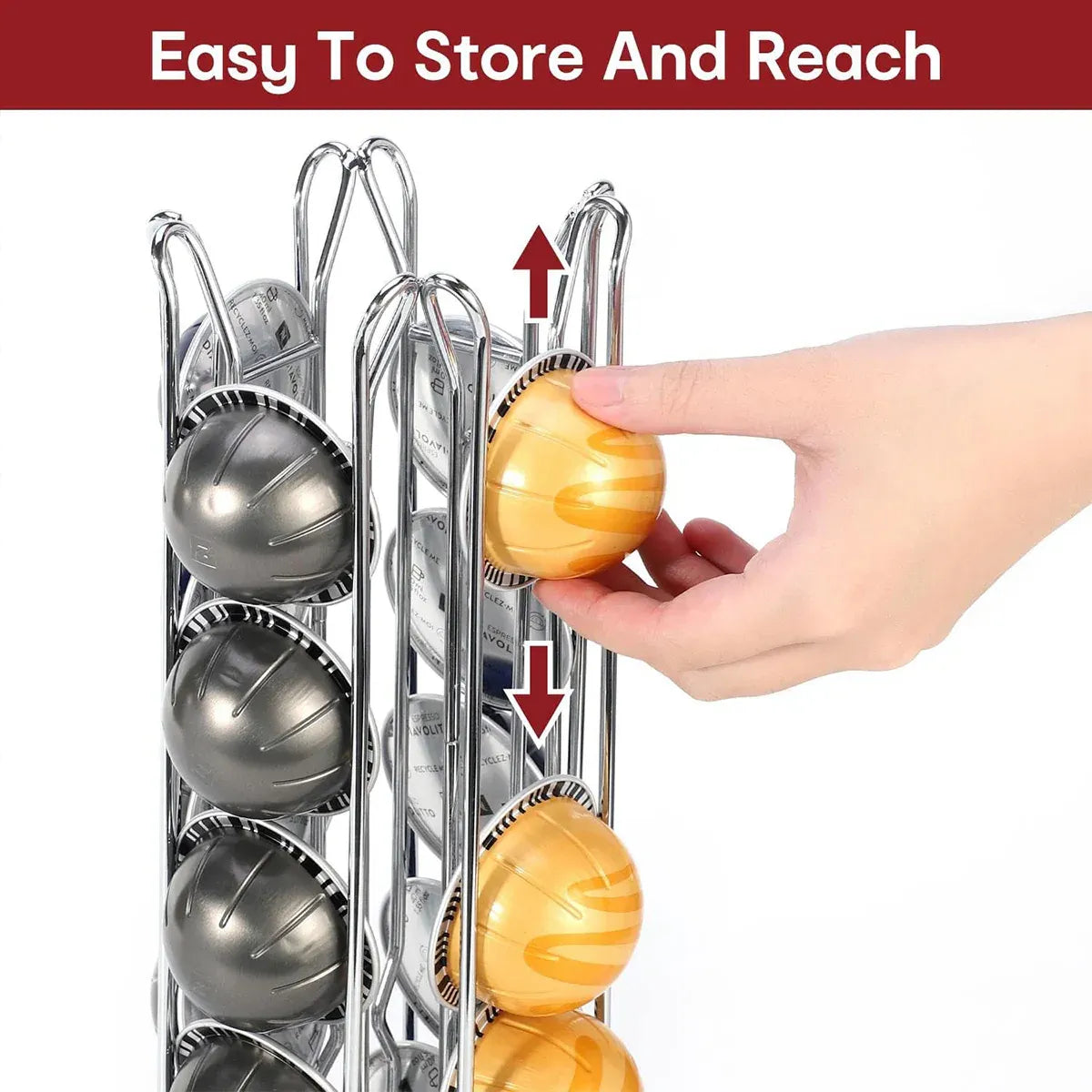 Premium Silver 24 Pod Rotating Coffee Capsule Holder Rack