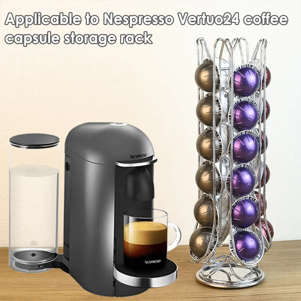 Premium Silver 24 Pod Rotating Coffee Capsule Holder Rack
