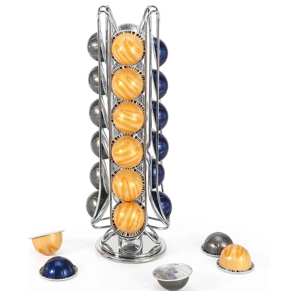 Premium Silver 24 Pod Rotating Coffee Capsule Holder Rack