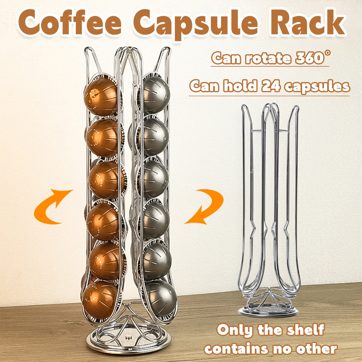 24-Capsule Rotating Coffee Capsule Holder Rack - Silver