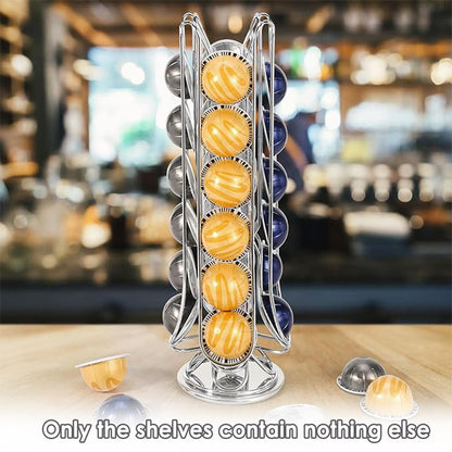 24-Capsule Rotating Coffee Capsule Holder Rack - Silver