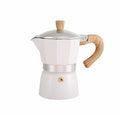 Premium Beige 150ml Portable Stovetop Espresso Coffee Maker with Wood Grain Handle