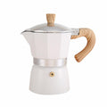 Premium Beige 150ml Portable Stovetop Espresso Coffee Maker with Wood Grain Handle